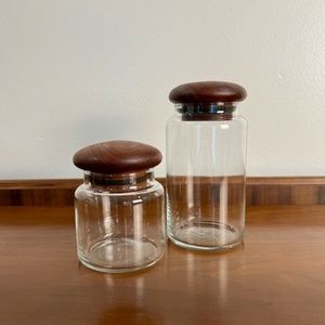 Vintage MCM Dolphin Glass Canisters with Teakwood Lids | Vintage Home Decor